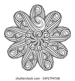 Vector black and white abstract mandala wave motif