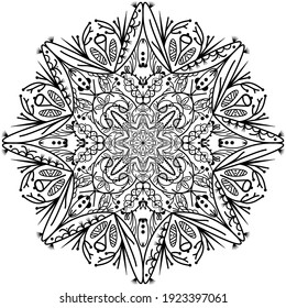 Vector abstracto negro y blanco с mandala ircular, adorno decorativo, meditación, colorante, antiestrés