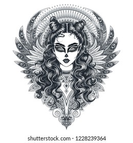 Vector Black and White Abstract Skull Girl Illustration