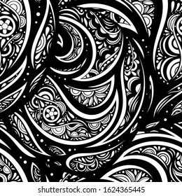 Vector Black and White Abstract Vintage Seamless Pattern