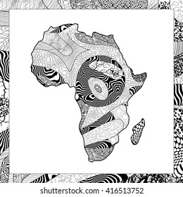 Vector black and white African continent illustration
