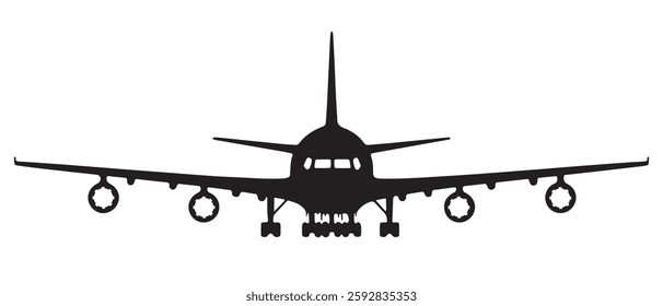 
Vector black white airplane, fighter jet, passenger plane silhouettes in different directions on isolated background transparent png. 