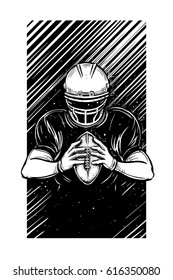 Vector Black and White American Football Player Illustration on Black Background