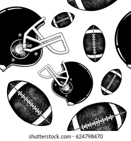 Vector Black And White American Football Equipment Seamless Pattern