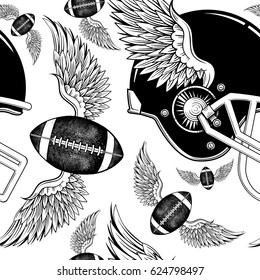 Vector Black and White American Football Abstract Seamless Pattern