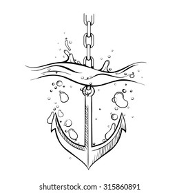 Vector Black and White Anchor Sea Illustration