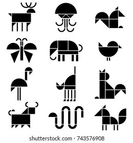 Vector black and white animals pictograms