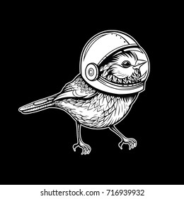 Vector Black and White Astronaut Bird Illustration
