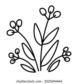 Vector black and white autumn berry bush icon. Fall plant outline illustration. Floral clipart. Cute line nursery bed isolated on white background.
