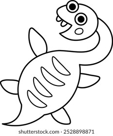 Vector black and white baby elasmosaurus icon. Cute little aquatic dinosaur illustration for kids. Funny line ocean dino kid with long neck clipart for children. Prehistoric sea animal coloring page
