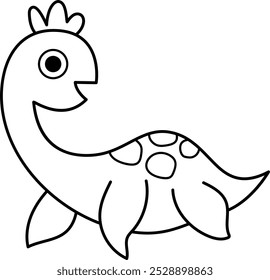 Icono del plesiosaurio del bebé blanco y negro del Vector. Linda pequeña ilustración de línea de dinosaurio acuático para niños. Ocean dino kid con Clipart de cuello largo para niños. Página prehistórica de colorear de animales marinos
