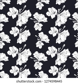 vector black and white background flowers seamless 