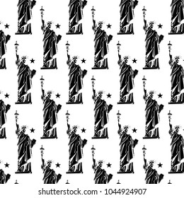 Vector black and white background with Statue of Liberty and a star. Symbols of the United States of America