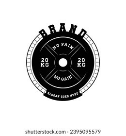 Vector Black and White barbell Weight Plate, logo design