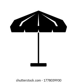 Vector black and white beach umbrella icon in flat style. Suitable for decor on the theme of vacation, summer, travel.