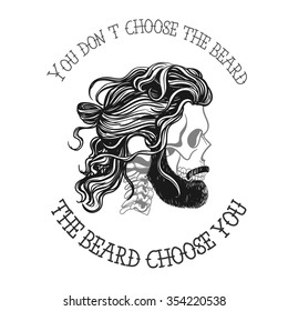 Vector Black and White Bearded Skull Illustration