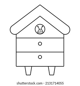 Vector black and white beehive line icon. Bee house with smiling insect isolated on white background. Beekeeping illustration or coloring page. Honey production element.
