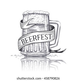 Vector Black and White Beer Mug Ribbon Illustration