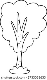 Vektorsymbol für schwarz-weiße Birkenbäume einzeln auf weißem Hintergrund. Garten- oder Waldlinienpflanze mit Zweigen und Blättern. Natürliche grüne Illustration, Malvorlage
