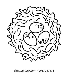 Vector black and white bird nest with eggs icon. Outline farm or Easter illustration isolated on white background. Cute spring picture or coloring page for kids