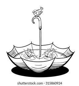 Vector Black and White Birds Umbrella Illustration