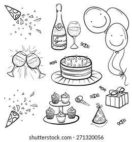 Vector Black and White Birthday Set Illustration