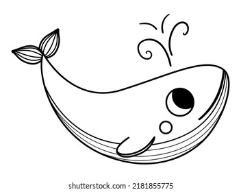 Vector black and white blue whale icon. Endangered species line illustration. Cute extinct fish isolated on white background. Funny wild animal illustration for kids. Nature protection coloring page
