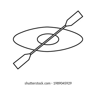 Vector black and white boat icon. Line art kayak with paddle isolated on white background. Outline rafting equipment picture.
