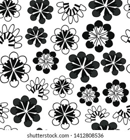 Vector black and white bold floral seamless repeat pattern. Best suitable for fabrics, scrapbooking, wallpaper, . Great on kids, women and men apparel, can be used as table top, kids bedspreads, etc.