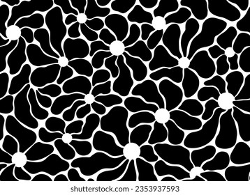 Vector black and white botanical silhouettes of abstract organic shapes in Matisse art style. Floral endless background. Contemporary free design fpr home textile, bedding, package.
