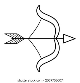 Vector arco blanco y negro con icono de flecha. Caballero de la línea de cuento de hadas. Página de colorear la espada de un soldado de cuento de hadas. Ilustración de arma medieval.
