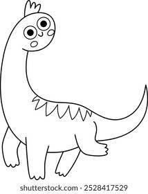 Vector black and white brachiosaurus icon. Cute dinosaur line illustration for kids. Funny dino clipart for children isolated on white background. Cartoon prehistoric animal coloring page
