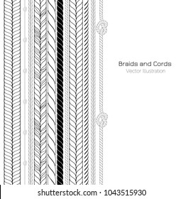 Vector Black and White Braids and Cords Background - Simple Ropes Template for Design Project 
