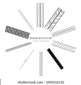 Vector Black and White Braids and Cords Round Ring Background - Simple Ropes Template for Design Project 
