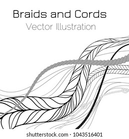 Vector Black and White Braids and Cords Waves Background - Simple Ropes Template for Design Project 

