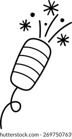 Vetor preto e branco ícone de rachadura. Bonito Ano Novo, Natal ou aniversário festa popper ilustração. Clipart de linha de flapper ou firecracker de férias de inverno, página de coloração
