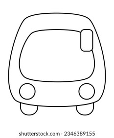 Vector black and white bus front view icon. Funny autobus for kids. Cute vehicle line clip art. Public transport coloring page isolated on white background
