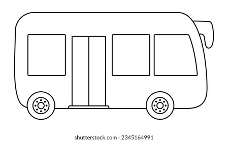 Vector black and white bus. Funny line autobus for kids. Cute vehicle clip art. Public transport icon or coloring page isolated on white background
