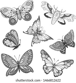 Vector Black and White Butterflies Collection