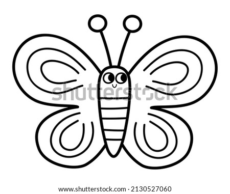 Vector black and white butterfly icon. Adorable farm picture. Funny woodland, forest or garden insect. Cute bug illustration or coloring page for kids isolated on white background
