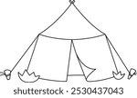Vector black and white camping, archaeologist or paleontologist tent. Forest teepee icon isolated on white background. Nature outdoor travel equipment. Canopy line illustration or coloring page
