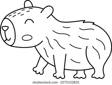 Vector black and white capybara icon. Cute capibara going somewhere with closed eyes. Funny line animal illustration isolated on white background. Comic guinea pig clipart or coloring page