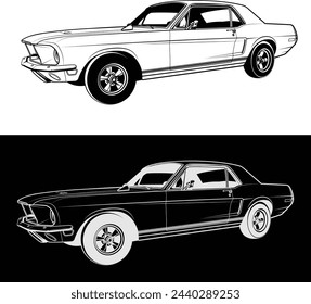 vector black and white car drawing, sketch