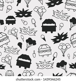 Vector black and white carnival seamless repeat pattern background.