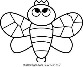 Vector blanco y negro de dibujos animados abejorro. Divertido insecto prehistórico. Dibujo para colorear de escarabajo del bosque. Linda abeja del bosque o avispa ilustración para niños. Icono de línea de bug de bosque tropical o lluvioso
