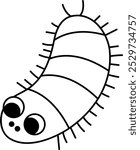 Vector black and white cartoon centipede. Funny prehistoric insect coloring page. Woodland beetle. Cute forest creepy-crawly illustration for kids. Tropical or rainforest bug line icon
