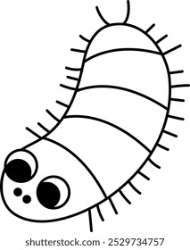 Vector black and white cartoon centipede. Funny prehistoric insect coloring page. Woodland beetle. Cute forest creepy-crawly illustration for kids. Tropical or rainforest bug line icon
