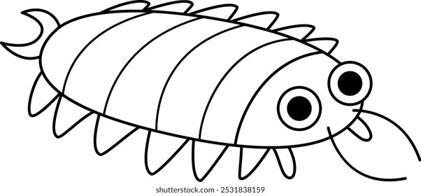 Vector black and white cartoon centipede. Funny prehistoric insect coloring page. Woodland beetle. Cute forest creepy-crawly illustration for kids. Tropical or rainforest bug line icon
