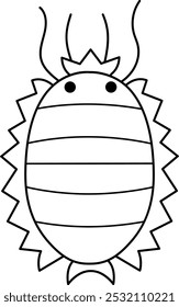 Vector black and white cartoon centipede. Funny prehistoric insect coloring page. Woodland beetle. Cute forest creepy-crawly illustration for kids. Tropical or rainforest bug line icon
