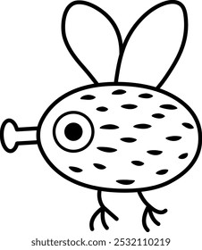 Vector de dibujos animados en blanco y negro. Divertido insecto prehistórico. Dibujo para colorear de escarabajo del bosque. Bosque lindo o ilustración de jardín para niños aislados en blanco. Icono de línea de bug de bosque tropical o lluvioso
